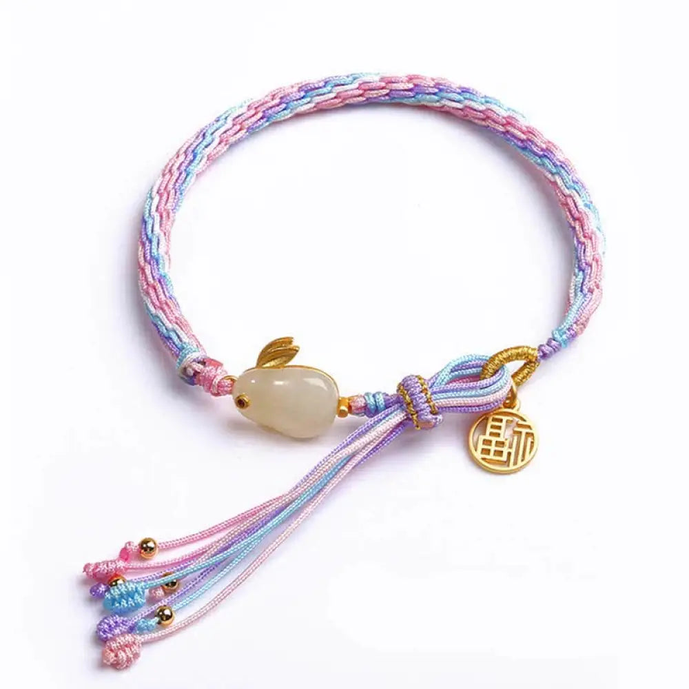 Reincarnation Knot Luck String Protection Braid Bracelet - BWOOOH - Hetian Jade Rabbit (Wrist Circumference 14-20cm)