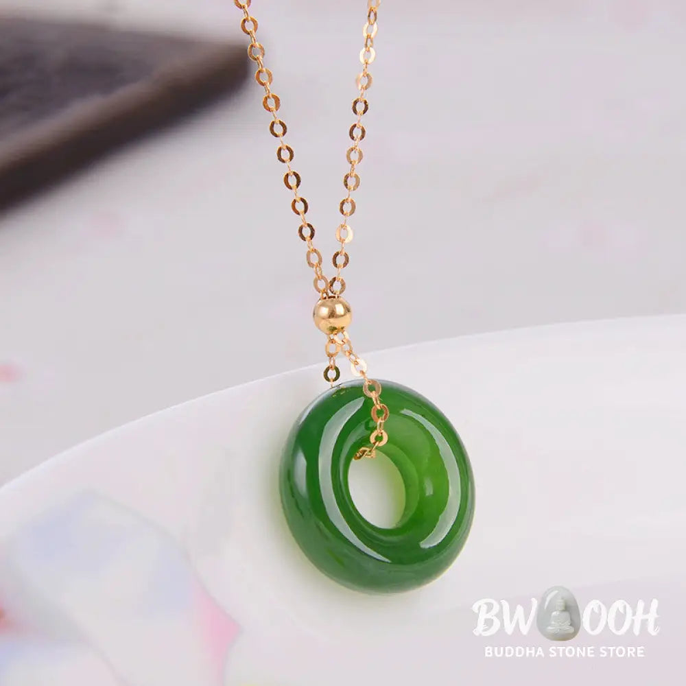 Round Cyan Jade Healing 14k Gold Plated Copper Necklace Pendant - BWOOOH - Cyan Jade (Success ♥ Healing) - Necklaces &amp;