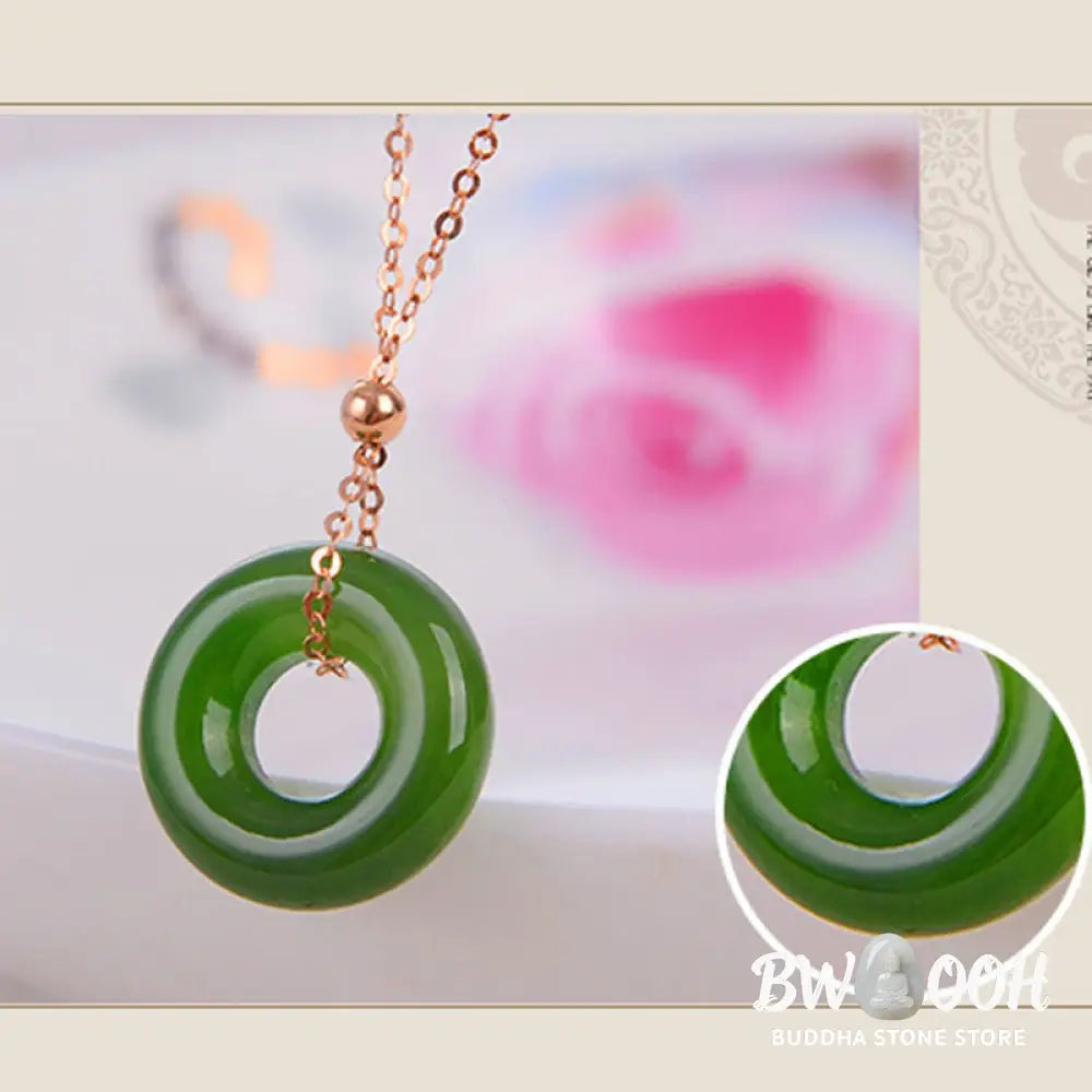 Round Cyan Jade Healing 14k Gold Plated Copper Necklace Pendant - BWOOOH - Cyan Jade (Success ♥ Healing) - Necklaces &amp;