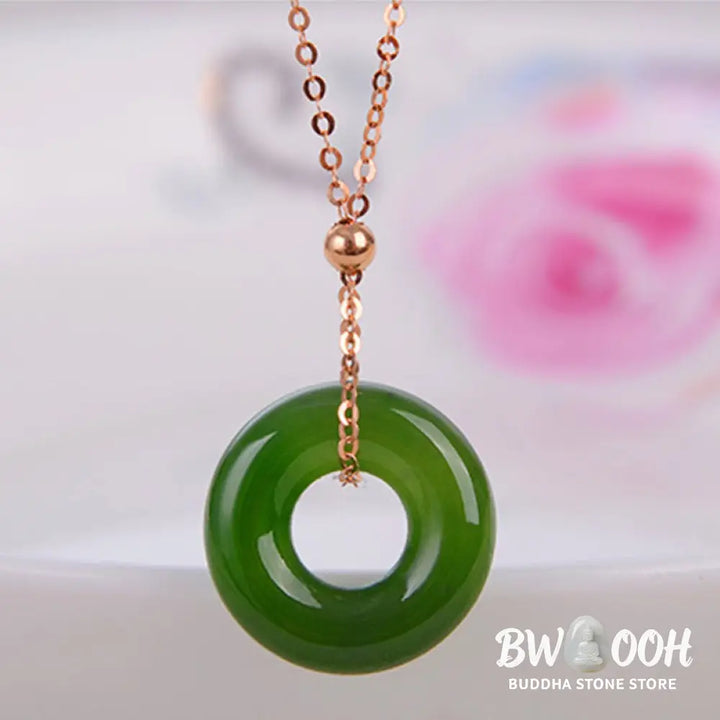 Round Cyan Jade Healing 14k Gold Plated Copper Necklace Pendant - BWOOOH - Cyan Jade (Success ♥ Healing) - Necklaces &amp;
