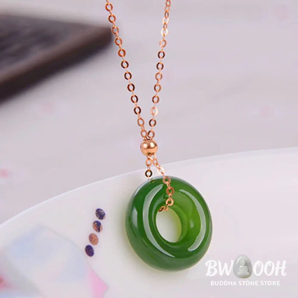 Round Cyan Jade Healing 14k Gold Plated Copper Necklace Pendant - BWOOOH - Cyan Jade (Success ♥ Healing) - Necklaces &amp;