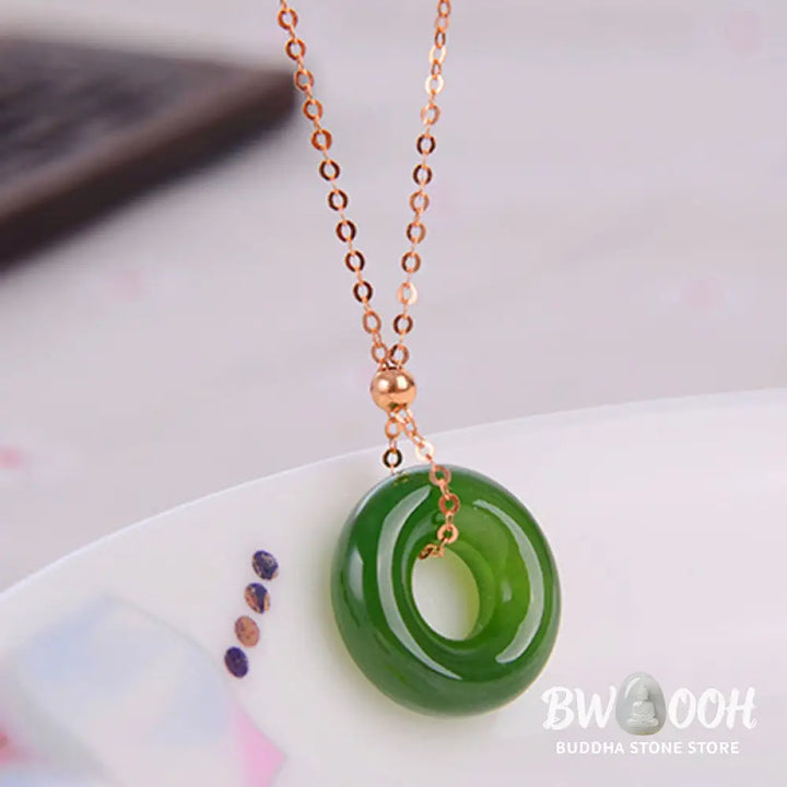 Round Cyan Jade Healing 14k Gold Plated Copper Necklace Pendant - BWOOOH - Cyan Jade (Success ♥ Healing) - Necklaces &amp;