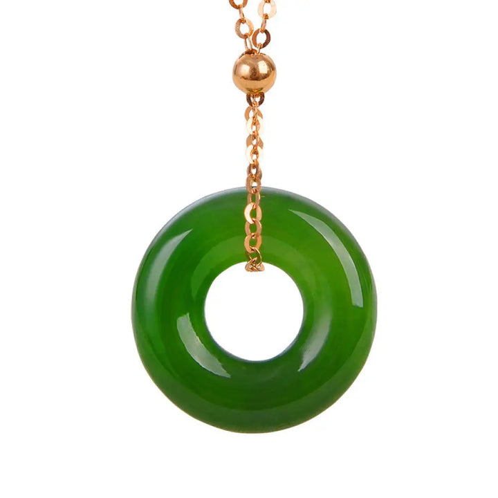BWOOOH round cyan jade healing 14K gold plated copper necklace pendant