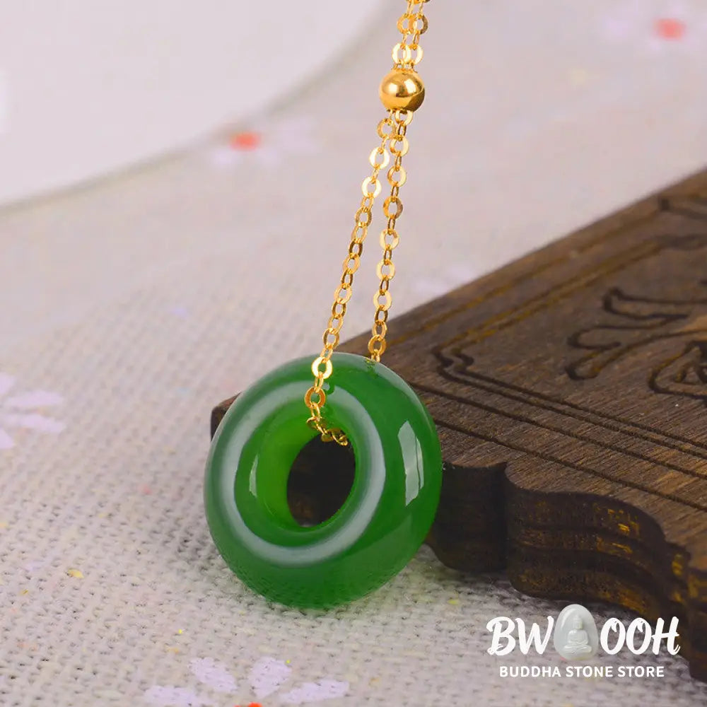 Round Cyan Jade Healing 14k Gold Plated Copper Necklace Pendant - BWOOOH - Cyan Jade (Success ♥ Healing) - Necklaces &amp;