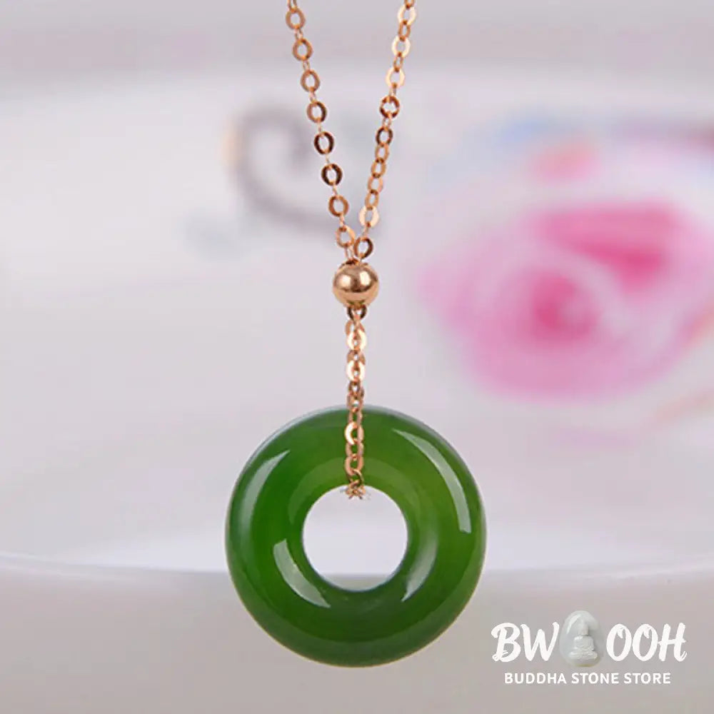 Round Cyan Jade Healing 14k Gold Plated Copper Necklace Pendant - BWOOOH - Cyan Jade (Success ♥ Healing) - Necklaces &amp;