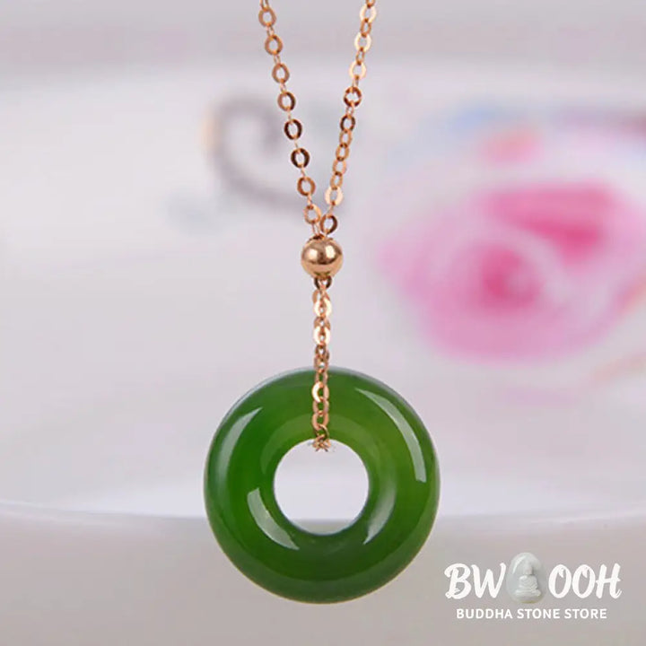 Round Cyan Jade Healing 14k Gold Plated Copper Necklace Pendant - BWOOOH - Cyan Jade (Success ♥ Healing) - Necklaces &amp;