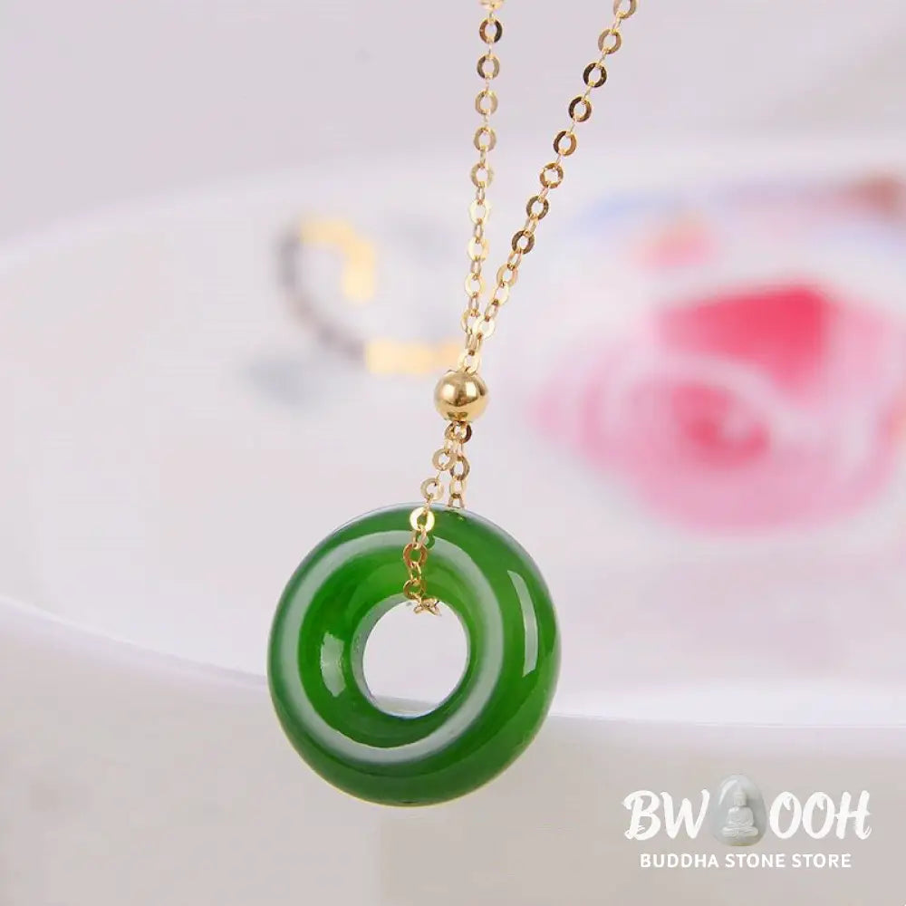 Round Cyan Jade Healing 14k Gold Plated Copper Necklace Pendant - BWOOOH - Cyan Jade (Success ♥ Healing) - Necklaces &amp;