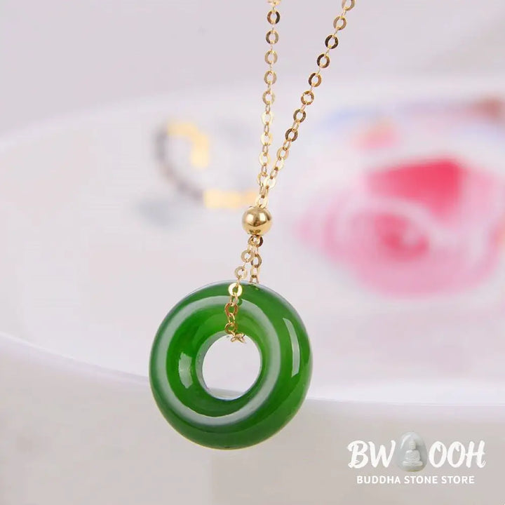 Round Cyan Jade Healing 14k Gold Plated Copper Necklace Pendant - BWOOOH - Cyan Jade (Success ♥ Healing) - Necklaces &amp;