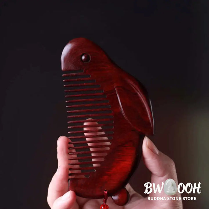Small Leaf Red Sandalwood Cute Bunny Rabbit Sooth Comb With Gift Box - Small Leaf Red Sandalwood 125*65*12mm - Comb