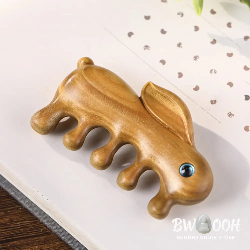 Small Leaf Red Sandalwood Green Sandalwood Lovely Bunny Relaxation Massage Comb - Comb