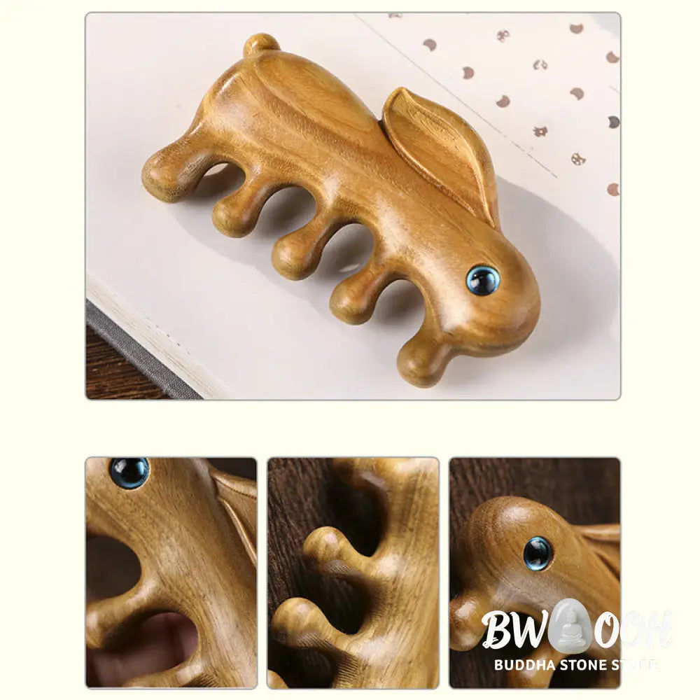 Small Leaf Red Sandalwood Green Sandalwood Lovely Bunny Relaxation Massage Comb - Comb