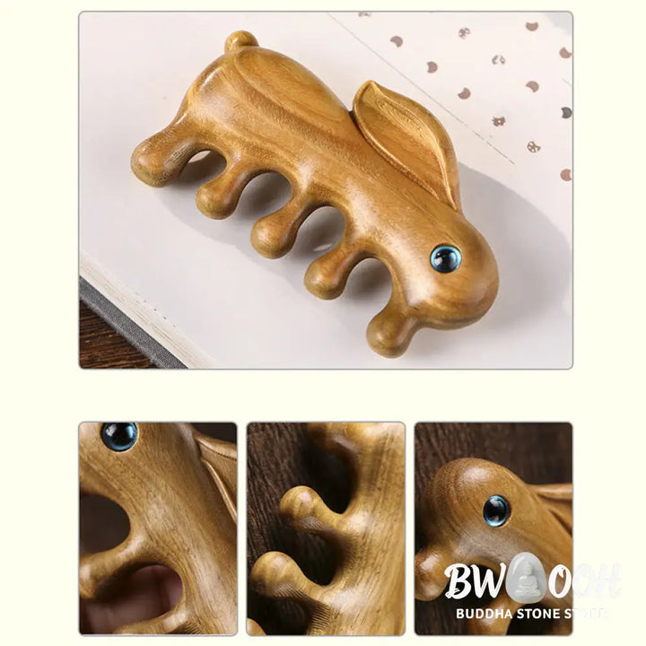 Small Leaf Red Sandalwood Green Sandalwood Lovely Bunny Relaxation Massage Comb - Comb