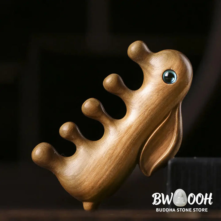 Small Leaf Red Sandalwood Green Sandalwood Lovely Bunny Relaxation Massage Comb - Comb