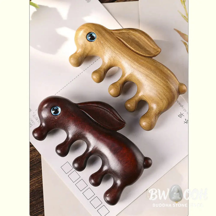 Small Leaf Red Sandalwood Green Sandalwood Lovely Bunny Relaxation Massage Comb - Comb