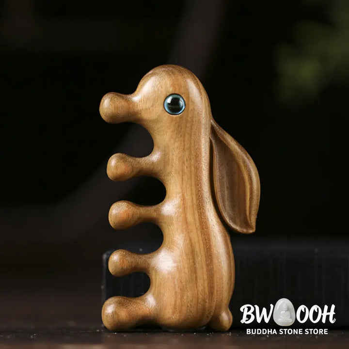 Small Leaf Red Sandalwood Green Sandalwood Lovely Bunny Relaxation Massage Comb - Comb