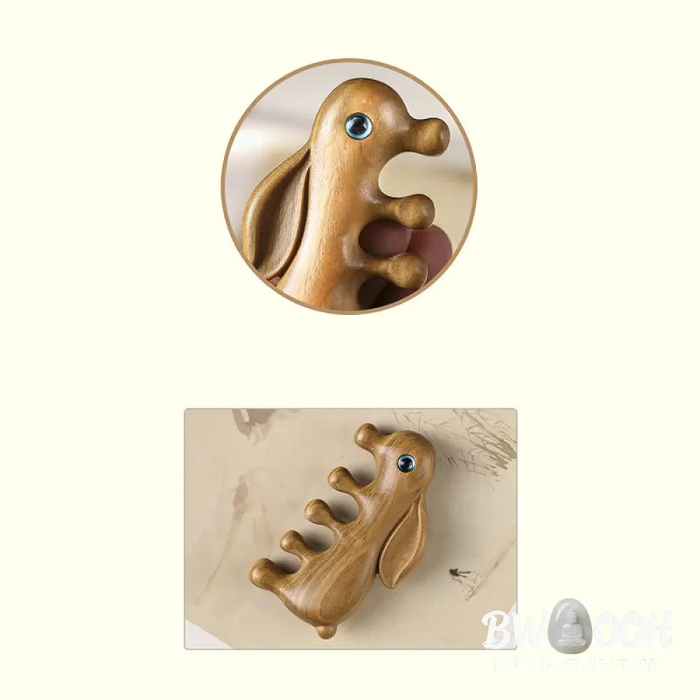 Small Leaf Red Sandalwood Green Sandalwood Lovely Bunny Relaxation Massage Comb - Comb