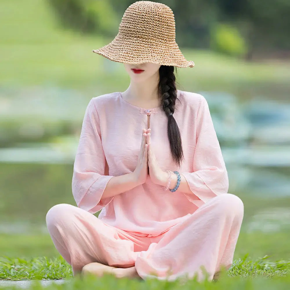 Tai Chi Meditation Prayer Zen Spiritual Morning Practice Clothing Women’s Set - Pink / US2，UK/AU6，EU34 (M) - Clothes