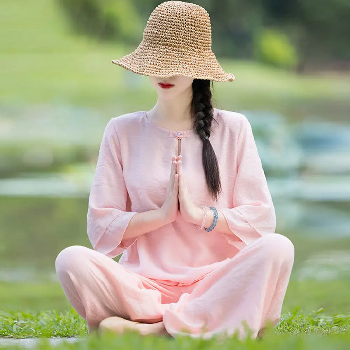 Tai Chi Meditation Prayer Zen Spiritual Morning Practice Clothing Women’s Set - Pink / US2，UK/AU6，EU34 (M) - Clothes