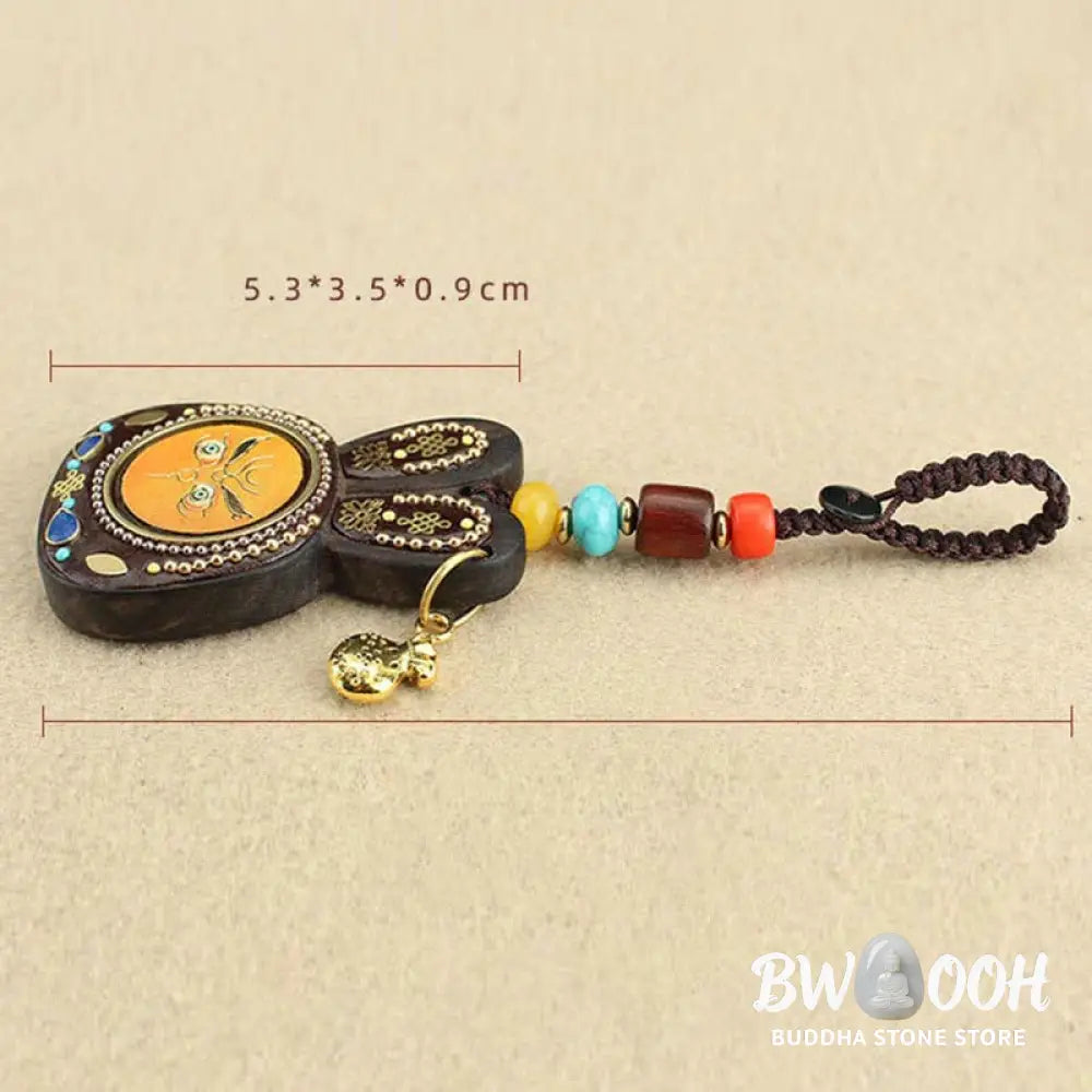 Tibet Ebony Five God of Wealth Thangka Key Chain - Key Chain