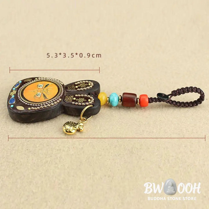 Tibet Ebony Five God of Wealth Thangka Key Chain - Key Chain