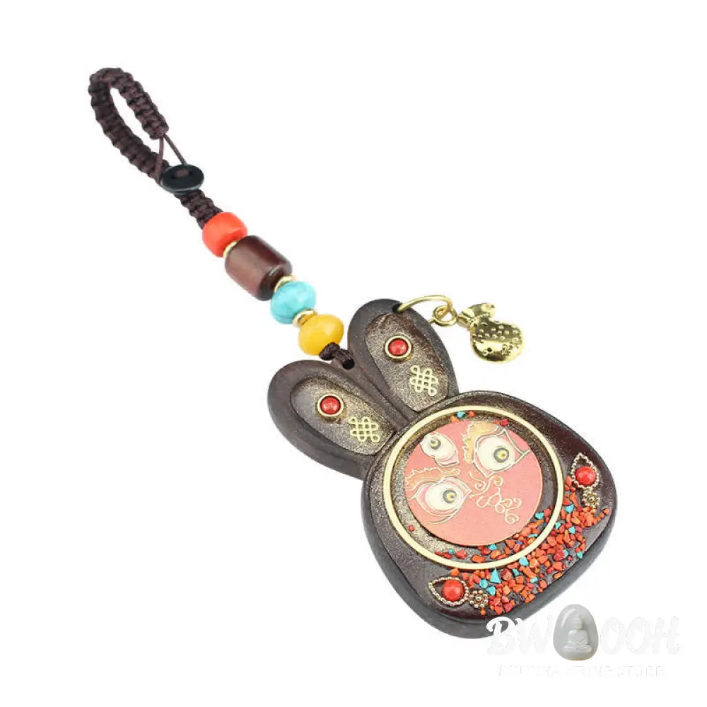 Tibet Ebony Five God of Wealth Thangka Key Chain - Key Chain