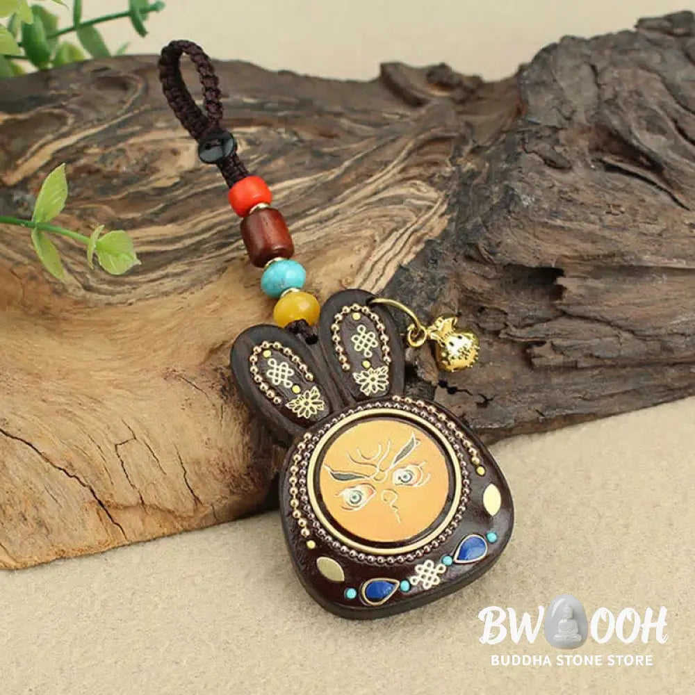 Tibet Ebony Five God of Wealth Thangka Key Chain - Key Chain