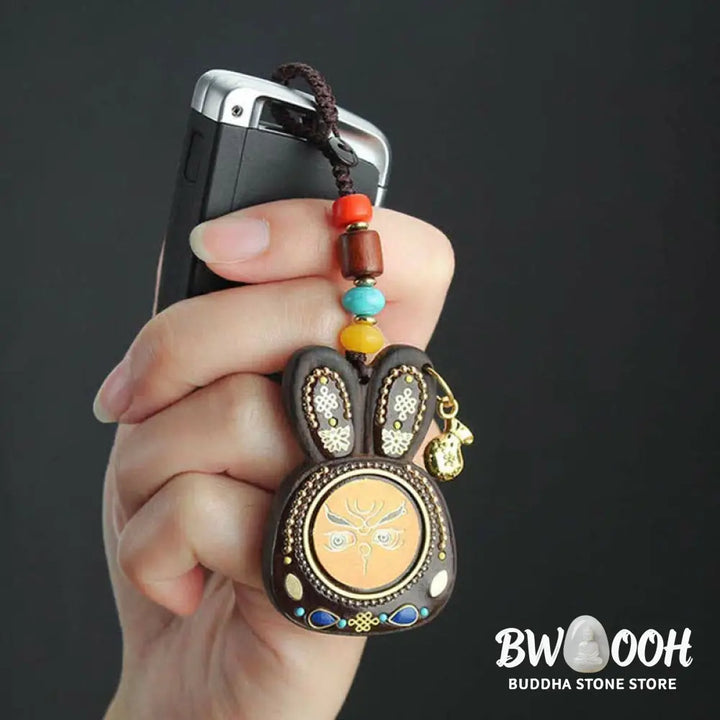 Tibet Ebony Five God of Wealth Thangka Key Chain - Key Chain