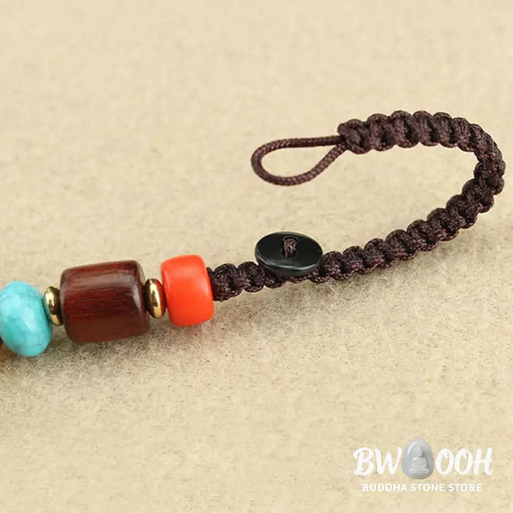 Tibet Ebony Five God of Wealth Thangka Key Chain - Key Chain