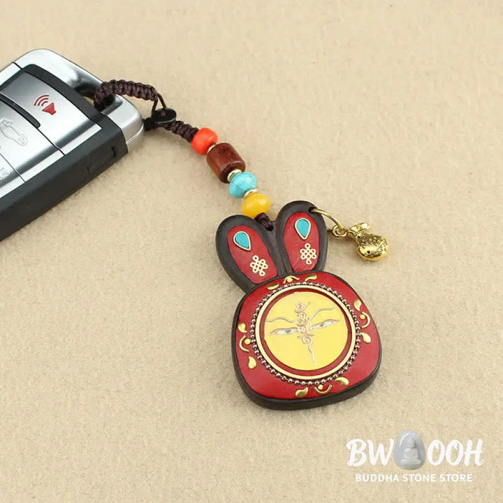 Tibet Ebony Five God of Wealth Thangka Key Chain - Key Chain