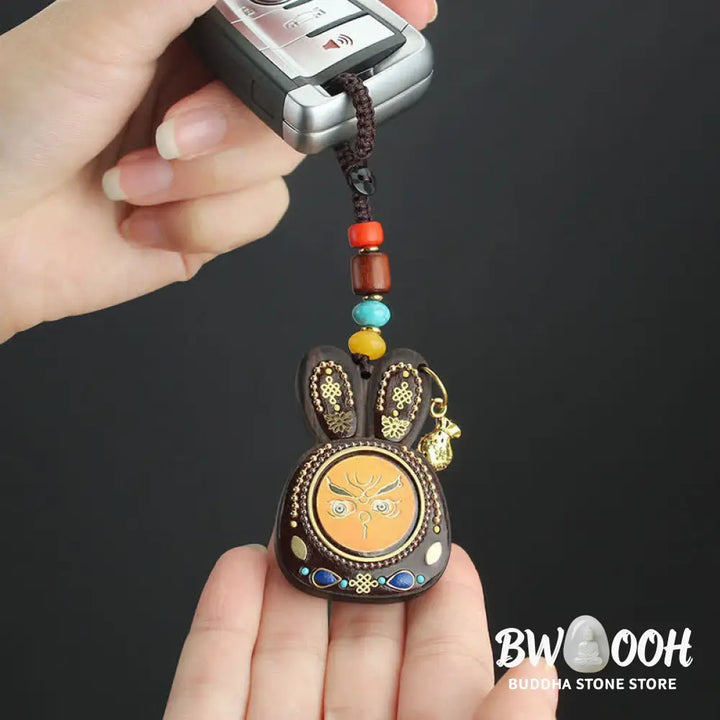 Tibet Ebony Five God of Wealth Thangka Key Chain - Key Chain