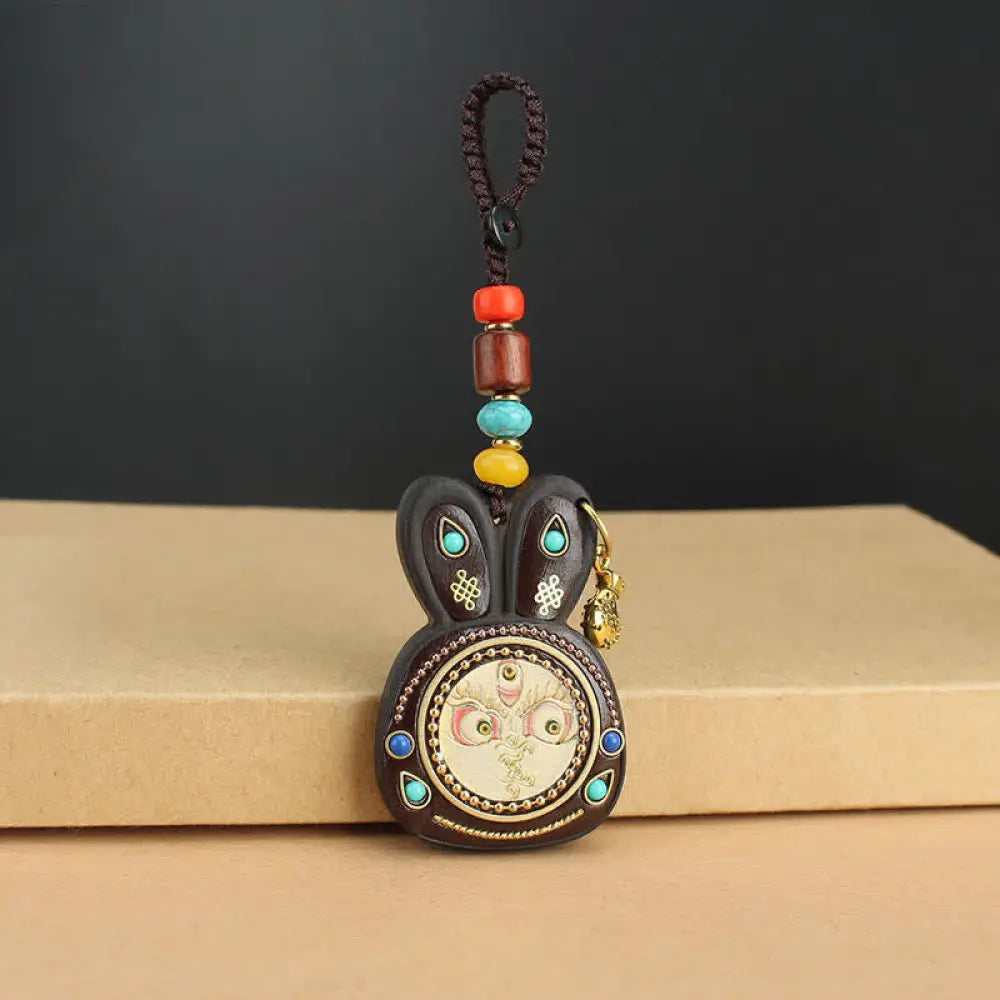 Tibet Ebony Five God of Wealth Thangka Key Chain - White God of Wealth - Key Chain