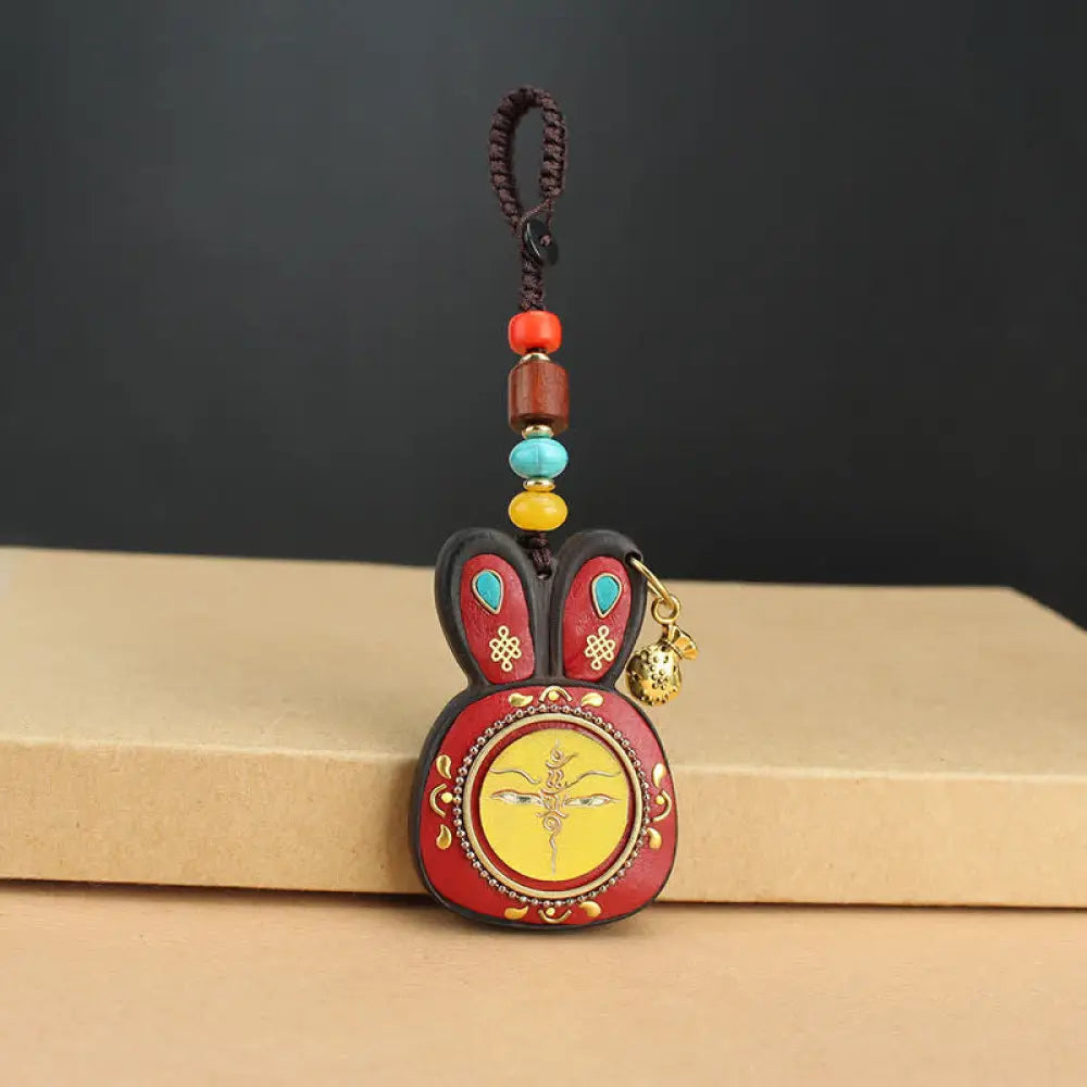 Tibet Ebony Five God of Wealth Thangka Key Chain - Yellow God of Wealth - Key Chain