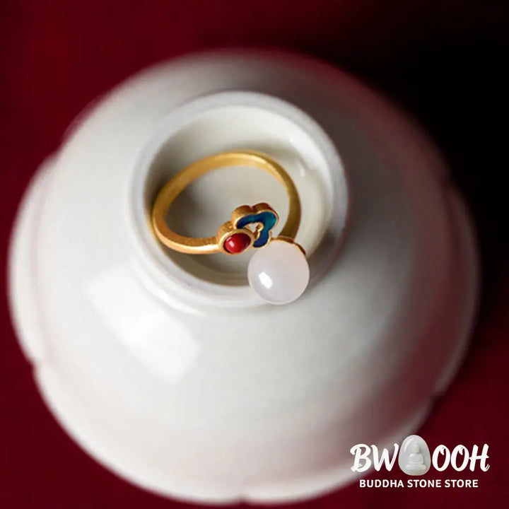 White Jade Auspicious Cloud Blessing Luck Ring - BWOOOH - White Jade - Rings