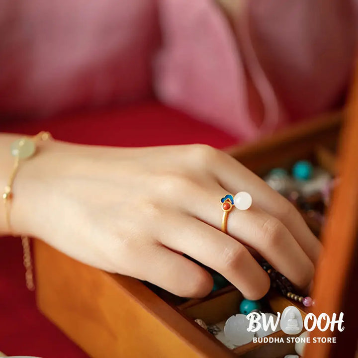 White Jade Auspicious Cloud Blessing Luck Ring - BWOOOH - White Jade - Rings