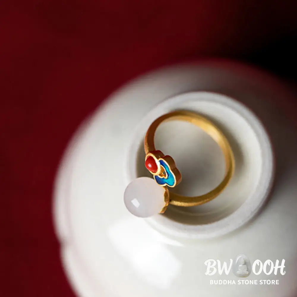 White Jade Auspicious Cloud Blessing Luck Ring - BWOOOH - White Jade - Rings