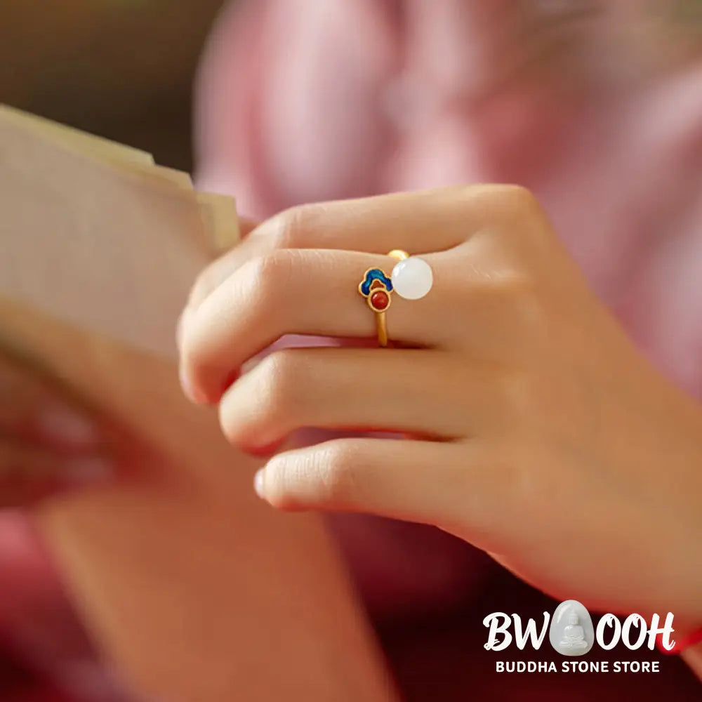 White Jade Auspicious Cloud Blessing Luck Ring - BWOOOH - White Jade - Rings