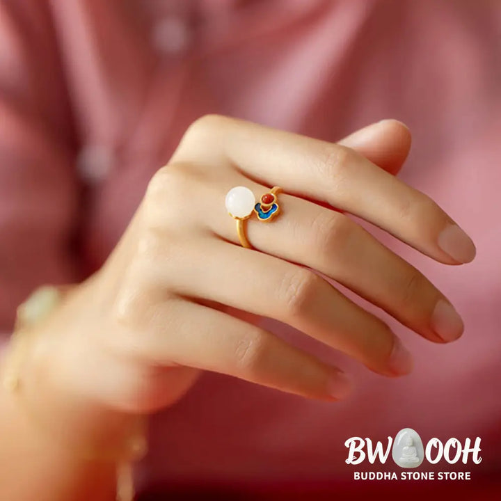 White Jade Auspicious Cloud Blessing Luck Ring - BWOOOH - White Jade - Rings