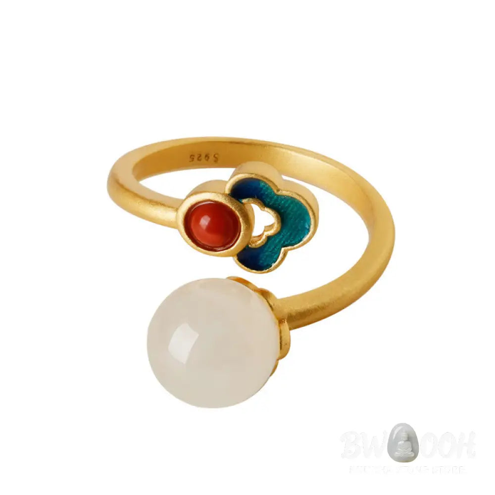 White Jade Auspicious Cloud Blessing Luck Ring - BWOOOH - White Jade - Rings