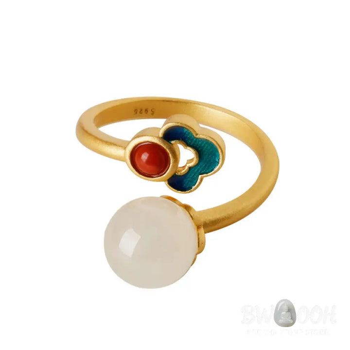 White Jade Auspicious Cloud Blessing Luck Ring - BWOOOH - White Jade - Rings