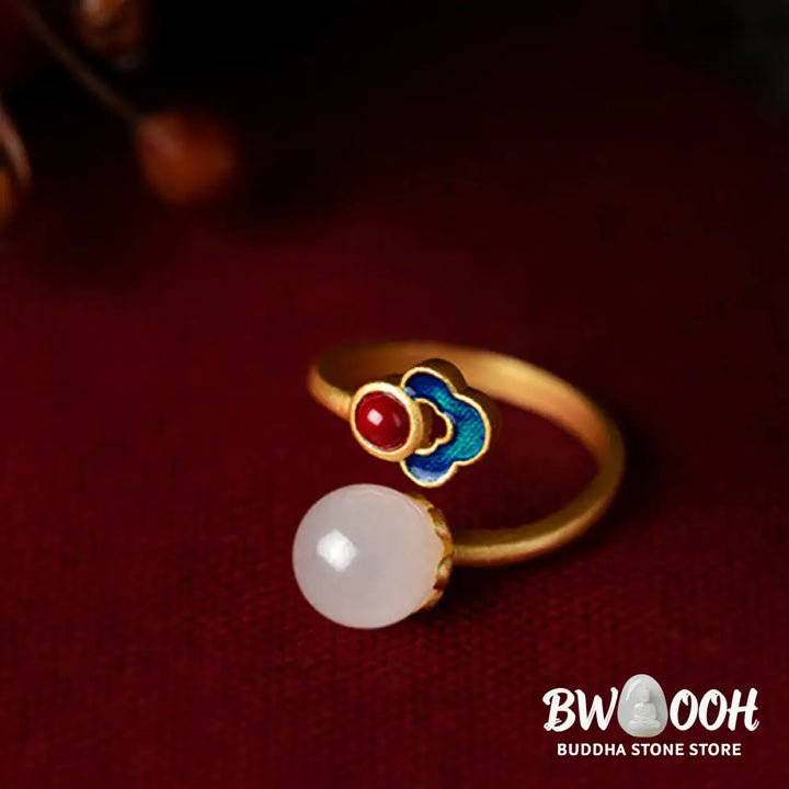 White Jade Auspicious Cloud Blessing Luck Ring - BWOOOH - White Jade - Rings