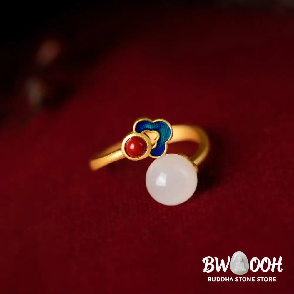 White Jade Auspicious Cloud Blessing Luck Ring - BWOOOH - White Jade - Rings