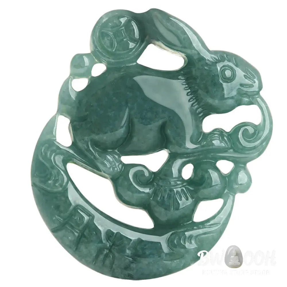 BWOOOH handcrafted Year of the Rabbit Jade Luck Crescent Moon Necklace Pendant: a polished natural jade (31x26x5.5mm) with subtle rabbit carving, on a 50cm chain. Unisex design for prosperity, protection, and spiritual balance. - View 7