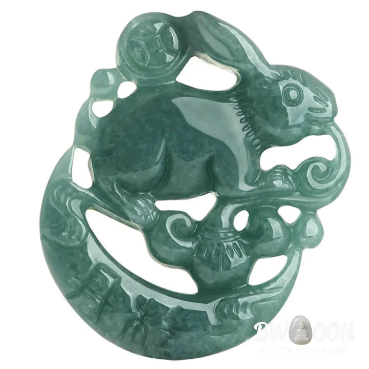 BWOOOH handcrafted Year of the Rabbit Jade Luck Crescent Moon Necklace Pendant: a polished natural jade (31x26x5.5mm) with subtle rabbit carving, on a 50cm chain. Unisex design for prosperity, protection, and spiritual balance. - View 7