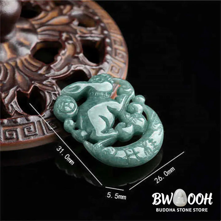 BWOOOH handcrafted Year of the Rabbit Jade Luck Crescent Moon Necklace Pendant: a polished natural jade (31x26x5.5mm) with subtle rabbit carving, on a 50cm chain. Unisex design for prosperity, protection, and spiritual balance. - View 6