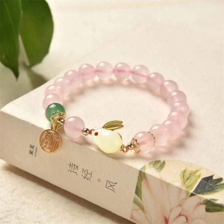 Year of the Rabbit Natural Pink Crystal Green Agate Bunny Love Happiness Bracelet - BWOOOH - Pink