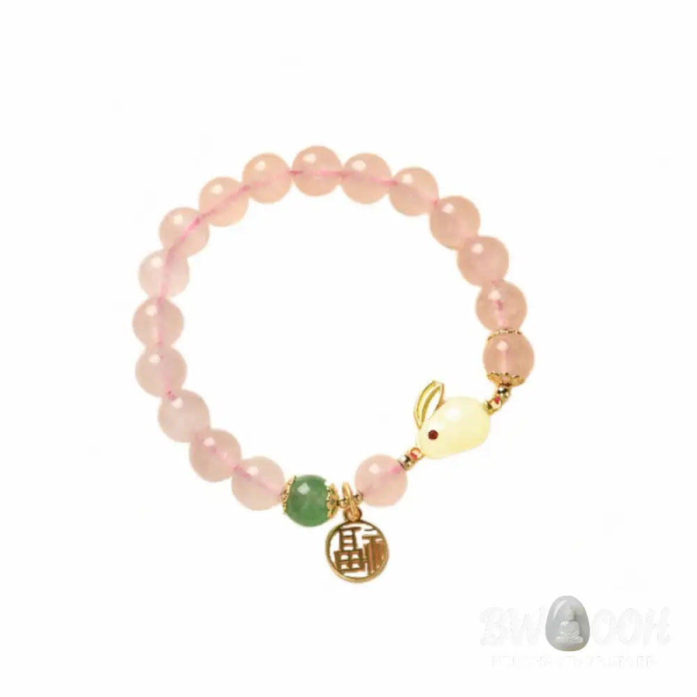 Year of the Rabbit Natural Pink Crystal Green Agate Bunny Love Happiness Bracelet - BWOOOH - Pink