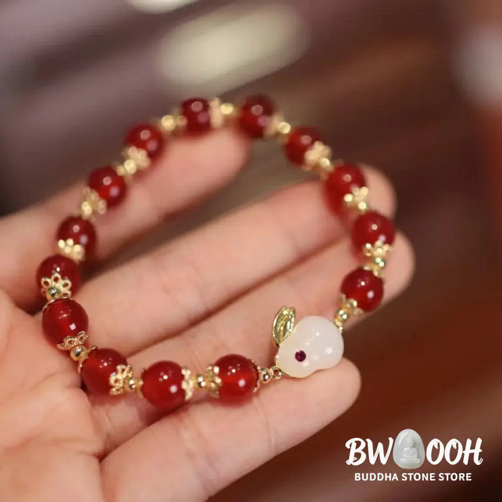 Year of the Rabbit Natural Red Agate White Jade Confidence Bracelet - BWOOOH - Red Agate(Confidence♥Calm) - Bracelet