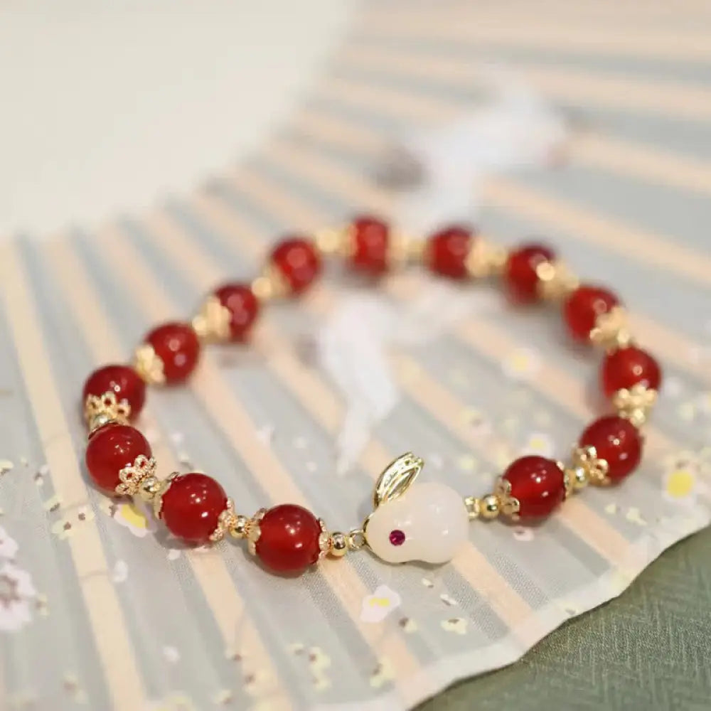 Year of the Rabbit Natural Red Agate White Jade Confidence Bracelet - BWOOOH - Red Agate(Confidence♥Calm) - Bracelet