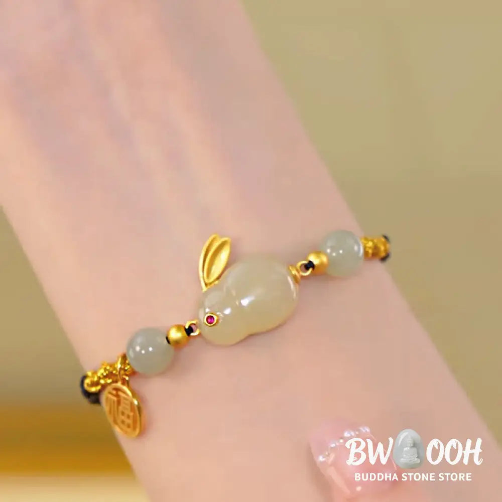 Year of the Rabbit Red Agate Jade Bunny Confidence String Bracelet - BWOOOH - Bracelet