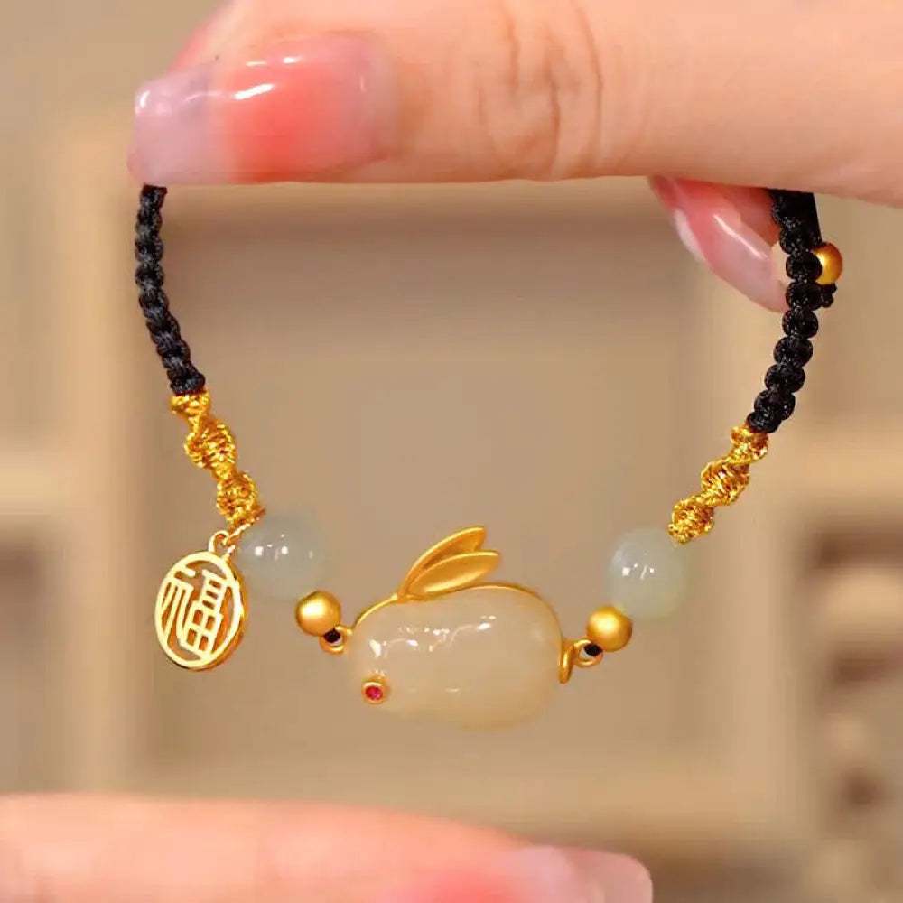 Year of the Rabbit Red Agate Jade Bunny Confidence String Bracelet - BWOOOH - Jade(Prosperity♥Abundance) - Bracelet